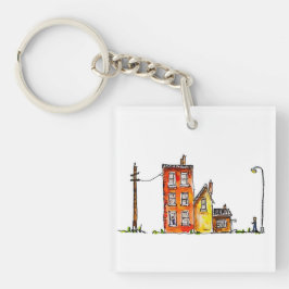 Aquarel appartement met straatverlichting sleutelhanger