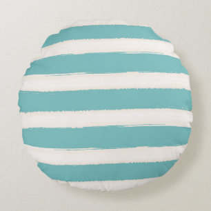 Aquarel Aqua White Beach Stripes Rond Kussen