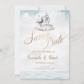 Aquarel Aquarel Zeemeeuwen Strand Save The Date (Voorkant)