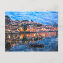 Aquarel. Avond in Vila Nova de Gaia aan de Douro. Briefkaart