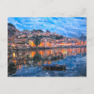 Aquarel. Avond in Vila Nova de Gaia aan de Douro. Briefkaart