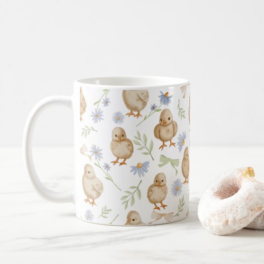 Aquarel Baby Chicks Bloempatroon Koffiemok (Met donut)