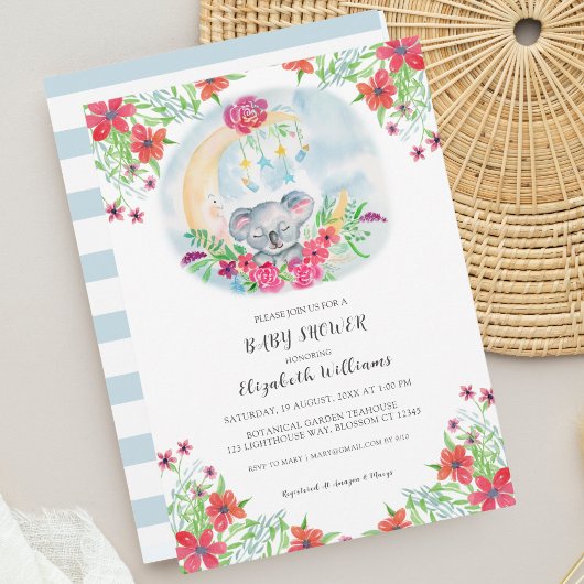 Aquarel Baby Koala Met Maan Uitnodiging
