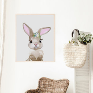 Aquarel Baby Konijn Jong Dierenverblijf Bloemrijk  Poster