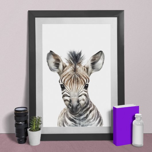 Aquarel Baby Zebra Kinderkamer Slaapkamer voor kin Poster