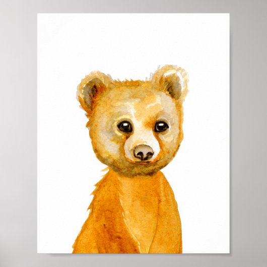 Aquarel Babybeer Welpen Kinderkamer Boswezens Poster (Voorkant)