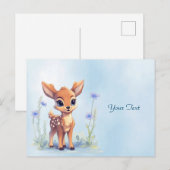 Aquarel Babyhert Blauwe Bloemen Ansichtkaart Briefkaart (Voorkant / Achterkant)