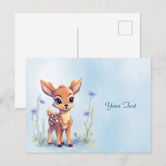 Aquarel Babyhert Blauwe Bloemen Ansichtkaart Briefkaart (Voorkant / Achterkant)