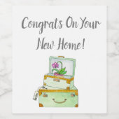 Aquarel Bagage Nieuw Thuis Wijn Etiket (Enkel label)