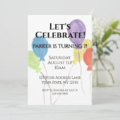 Aquarel Ballon Verjaardagsfeest Uitnodiging (Staand voorkant)