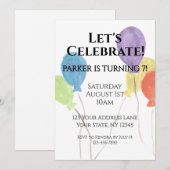 Aquarel Ballon Verjaardagsfeest Uitnodiging (Voorkant / Achterkant)
