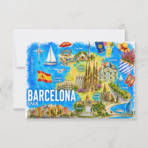 Aquarel Barcelona Spanje Sagrada Landmark Kaart