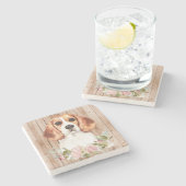 Aquarel Beagle & Bloemen Stenen Onderzetter (Zijkant)