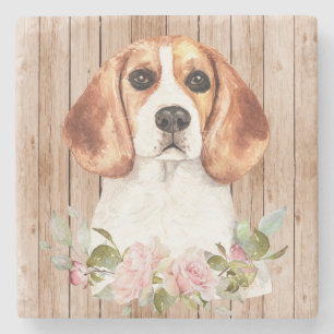 Aquarel Beagle & Bloemen Stenen Onderzetter