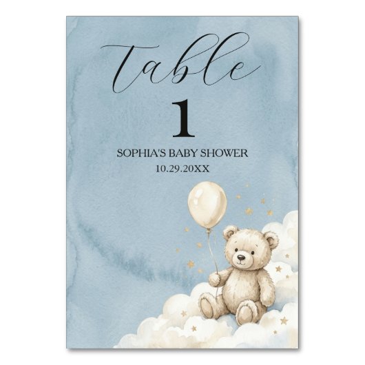 Aquarel Beer Baby Shower Tafelnummer Bord (Voorkant)