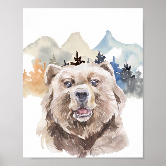 Aquarel Beer Bos Nursery Kind Woudland Poster (Voorkant)