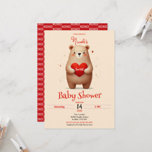 Aquarel Beer Rode Hart Valentijn Baby Shower Kaart