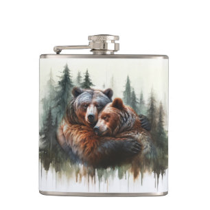 Aquarel Beren & Bomen Landelijke Wildernis Heupfles