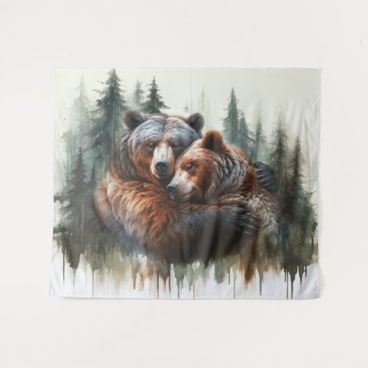 Aquarel Beren Landelijke Wildernis Foto Achtergron Wandkleed (Voorkant (horizontaal))
