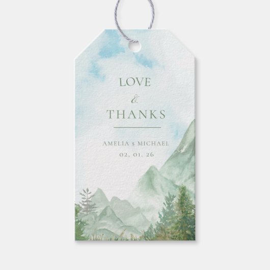 Aquarel Berg Bruiloft Bedankje Favor Tag Cadeaulabel (Voorkant)