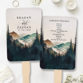 Aquarel Berg Dennenbos Bruiloftsprogramma Handwaaier