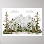 Aquarel Berg en Bos Poster (Voorkant)