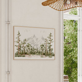 Aquarel Berg en Bos Poster