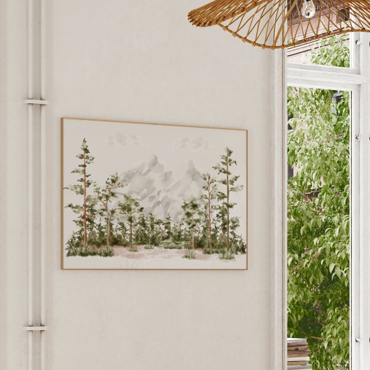 Aquarel Berg en Bos Poster