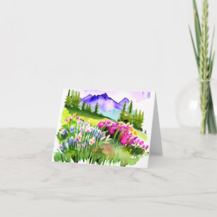 Aquarel berg en wilde bloemen aanpasbaar kaart