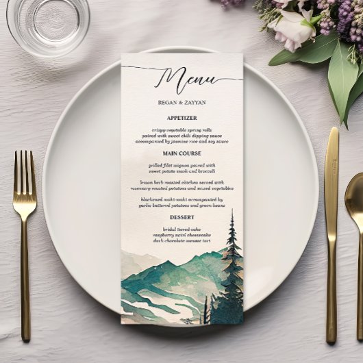 Aquarel Bergen Dennenbos Bruiloft Menu