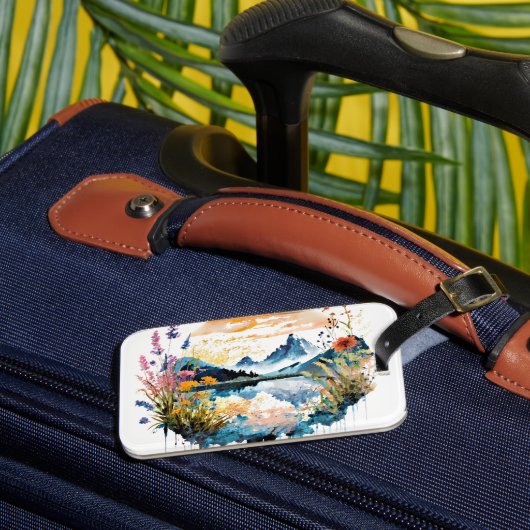 Aquarel berglandschap bagagelabel (Voorkant Insitu 3)