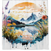 Aquarel berglandschap douchegordijn (Voorkant)