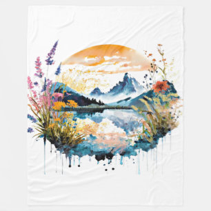 Aquarel berglandschap fleece deken