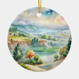 Aquarel Berglandschap Keramisch Ornament