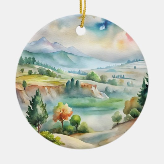 Aquarel Berglandschap Keramisch Ornament (Voorkant)