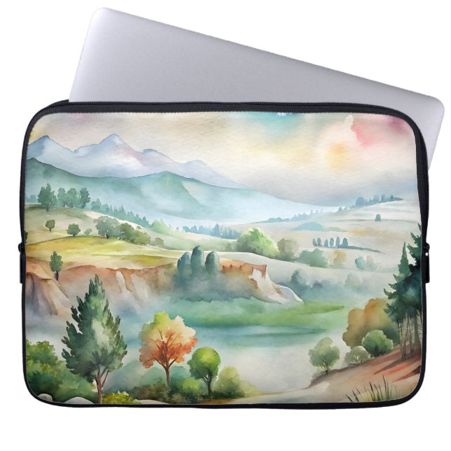Aquarel berglandschap laptop sleeve (Voorkant)