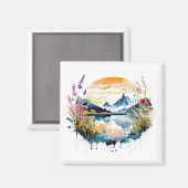 Aquarel berglandschap magneet (Voorkant / Achterkant)