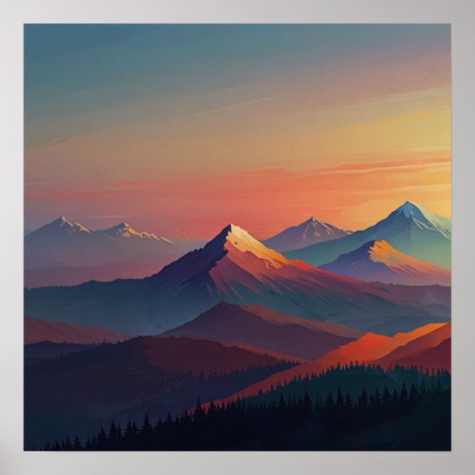 Aquarel Berglandschap Poster (Voorkant)