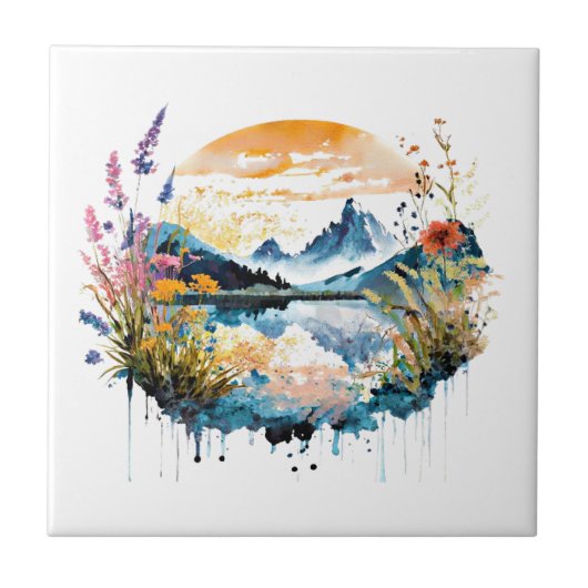 Aquarel berglandschap tegeltje (Voorkant)