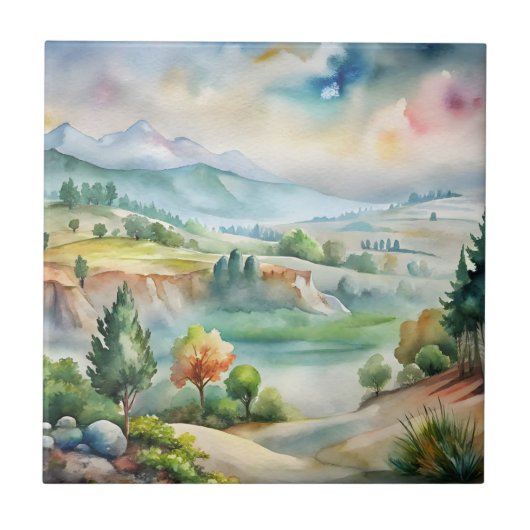 Aquarel Berglandschap Tegeltje (Voorkant)