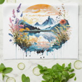 Aquarel berglandschap theedoek (Gevouwen)