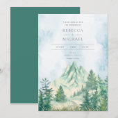 Aquarel Berglandschap Trouwuitnodiging Kaart (Voorkant / Achterkant)