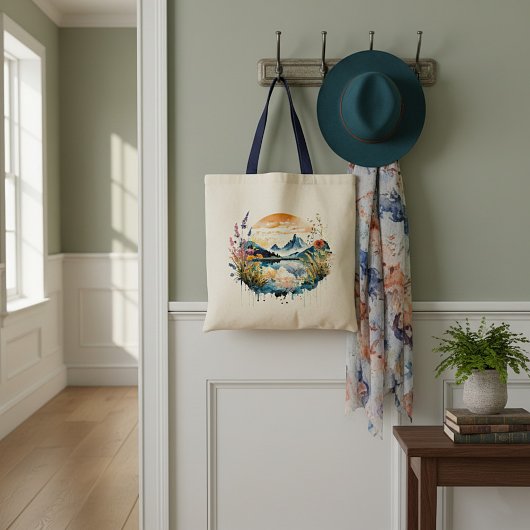 Aquarel bergscène tote bag