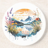 Aquarel bergscène zandsteen onderzetter (Voorkant)