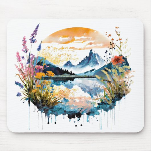 Aquarel bergtafereel muismat (Voorkant)