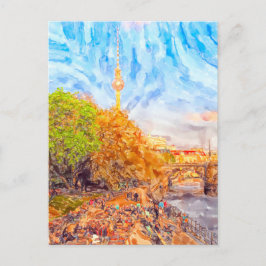 Aquarel Berlijn. Avondstemming in Monbijoupark Briefkaart