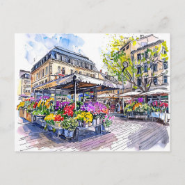Aquarel Berlijn Markt Zomer Bloemen Briefkaart