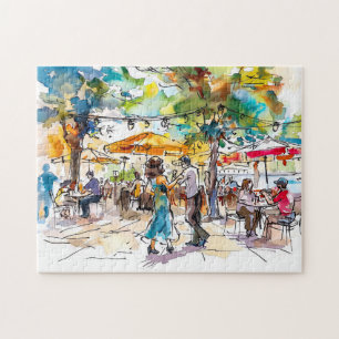 Aquarel Berlijn Mitte Zomer Dans Avond Legpuzzel