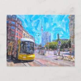 Aquarel Berlijn. Straatwagen bij Hackescher Markt. Briefkaart