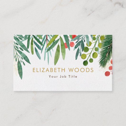 Aquarel Bessen en Takken Groen  Visitekaartje (Voorkant)